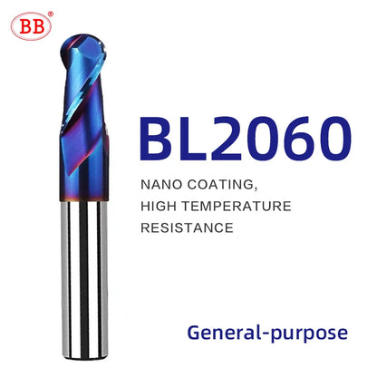 BB Ball Nose End Mill Tungsten Carbide Cutter CNC Router Bit Milling Tool R0.5 6mm 8mm 10mm HRC45 55 65 2 Flute