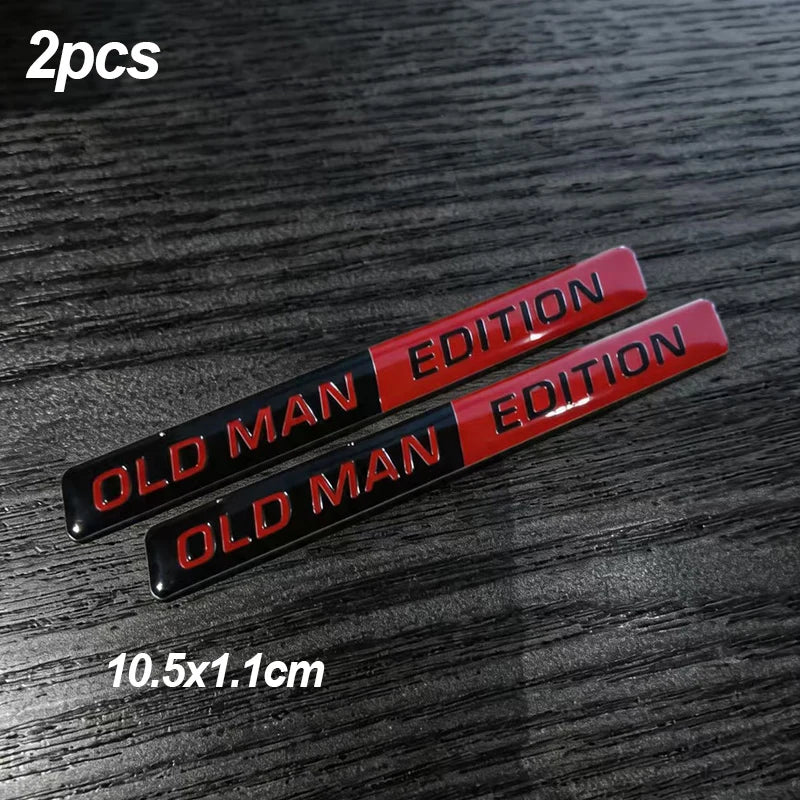 2pcs Old Man Edition 3D Emblem Aluminium Sticker Badge Funny Old Man Edition Decals Car  Replacement Decoration for Universal