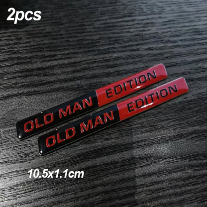 2pcs Old Man Edition 3D Emblem Aluminium Sticker Badge Funny Old Man Edition Decals Car  Replacement Decoration for Universal