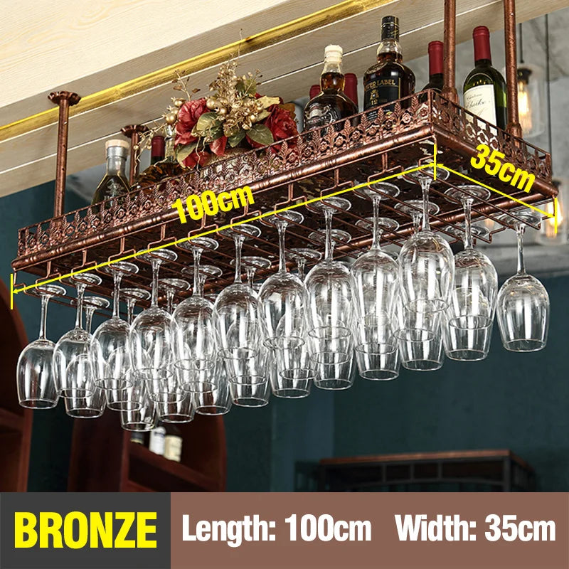Metal Stemware Wine Glass Rack Hanging Ceiling Cup Holder Organizer Storage Rack For Home Bar Restaurant Wine Display Stand