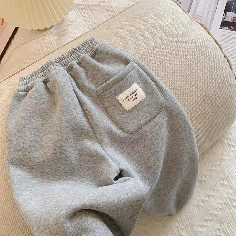 Autumn Winter Boys' and Girls' Sports Plush Pants New Korean Edition Striped Children's Pant Boys Pants Girls Winter Clothes
