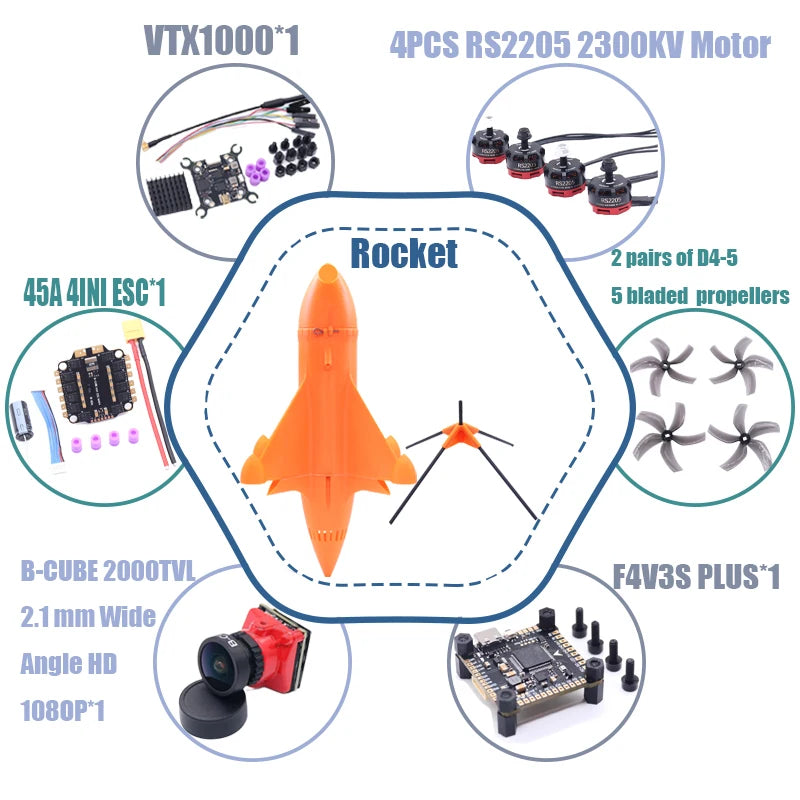 B-CUBE Rocket 5inch FPV Drone Frame Kit Carbon Fiber Racing Drone Quadcopter Freestyle INAV Beatflight F722 Ardupilot Flight