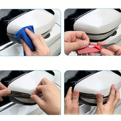 2-piece carbon fiber texture rearview mirror anti-collision strips, universal design for all car models, prevents collisions and