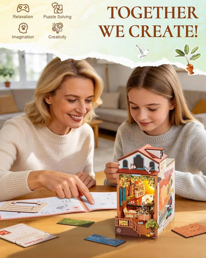 Rolife Book Nook Kit DIY Miniature Kit with Lights Sunset Isle Booknook Model Kits for Adults to Build 3D Wooden Puzzle