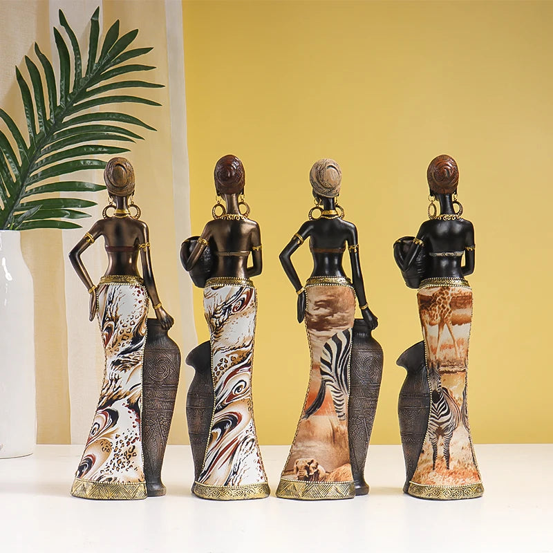 Retro African Style Resin Craft Figurines, Black Woman Art Sculpture for Bedroom, Living Room, Bar Cabinet, and Entryway Decor