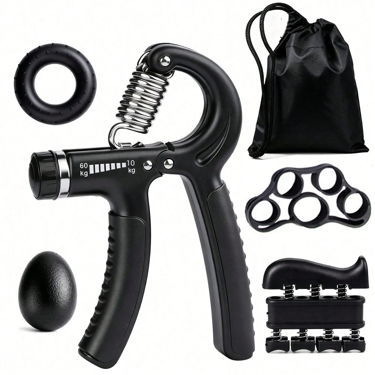 Adjustable Counting Hand Gripper 5-Piece Set: Forearm Trainer, Finger Stretch Rope, Grip Ring & Stress Ball for Strength Trainin