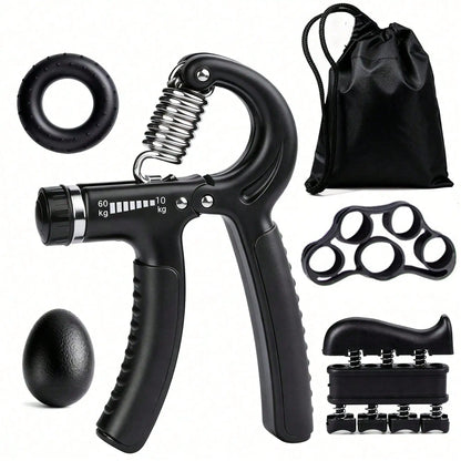 Adjustable Counting Hand Gripper 5-Piece Set: Forearm Trainer, Finger Stretch Rope, Grip Ring & Stress Ball for Strength Trainin
