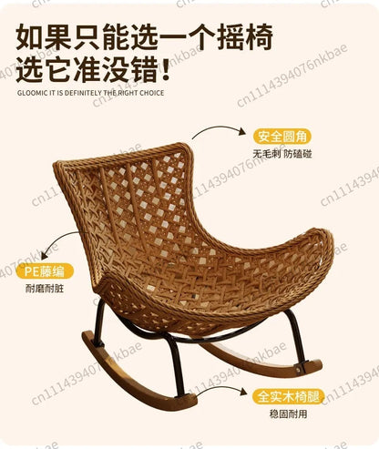 Rattan Rocking Chair for Adults, Lazy Recliner Leisure Sofa, Relax Rocker Chair for Living Room, Balcony Indoor Daily Rest