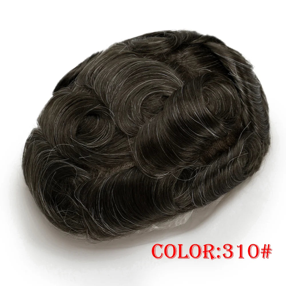 0.03mm Thin Skin Men's Wig 90% 100% Density Human Hair Men Toupee Capillary Prosthesis V Loop Natural Hairline for Hair Loss