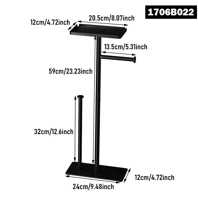 Vertical Toilet Paper Holder with Shelf, Toilet Paper Storage, Multi Roll Paper Storage Rack, Bathroom, Black, Bathroom Storage