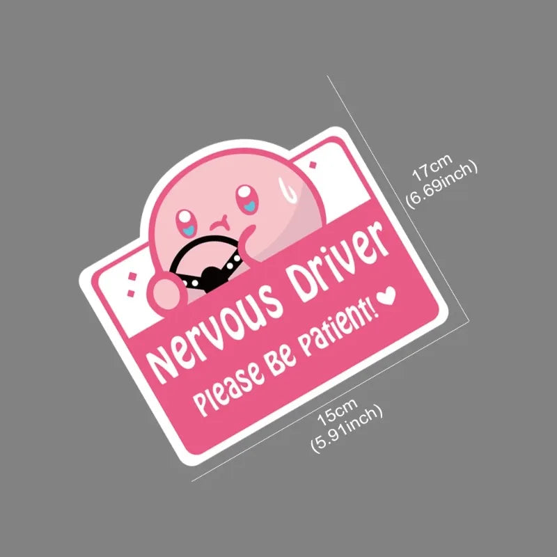 Car Sticker Nervous Driver Funny Sticker Cute Cartoon DIY Vinyl Decal For Bumper Rear Window Door Waterproof Styling Accessories