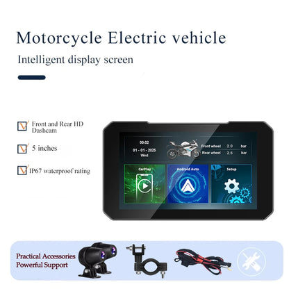 5inch Motorcycle  Screen Moto DVR GPS Navigation Wireless Carplay Android Auto IP67 Waterproof Moto