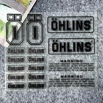 1SET OHLINS Transparent PVC Shock Absorber Decal Black Text White Background Motorcycle Bike Decor Sticker