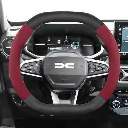 Suitable for Dacia Suede Matte Carbon Fiber Texture Steering Wheel Cover, Suitable for Models Such as Sandero Stepway, Duster, Jogger, Bigster, Spring, Electric, Cargo, Logan, Etc., Black Mocha Car Accessories