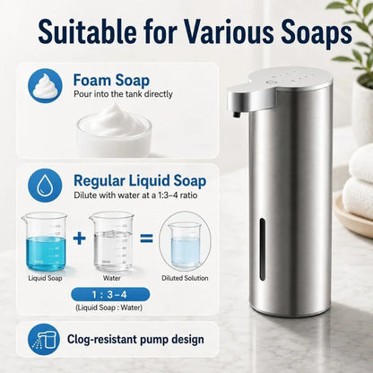 Stainless Steel Automatic Soap Dispenser USB Rechargeable Waterproof Smart Sensor Kitchen/Bathroom Foam/Liquid Soap Dispenser