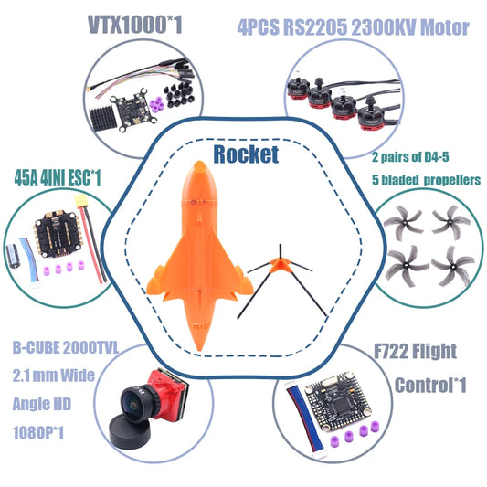 B-CUBE Rocket 5inch FPV Drone Frame Kit Carbon Fiber Racing Drone Quadcopter Freestyle INAV Beatflight F722 Ardupilot Flight