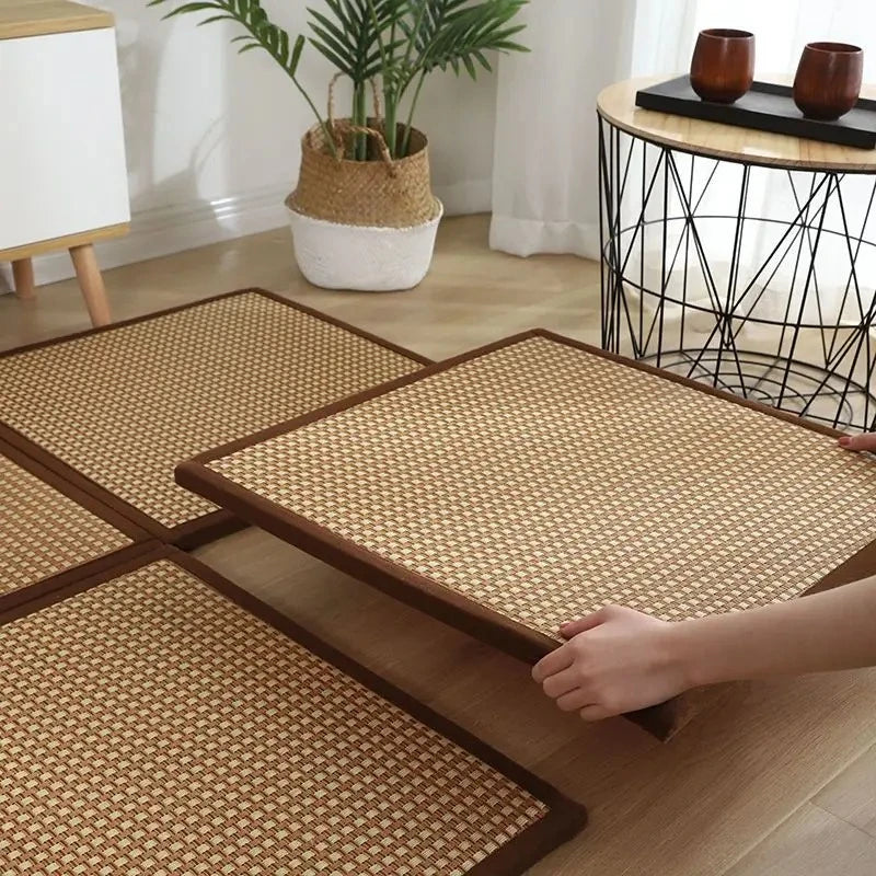 Rattan Summer Cooling Floor Mat Woven Tatami Carpet Bedside Rugs for Bedroom Living Room Bay Window Coffee Table Area Rugs Decor
