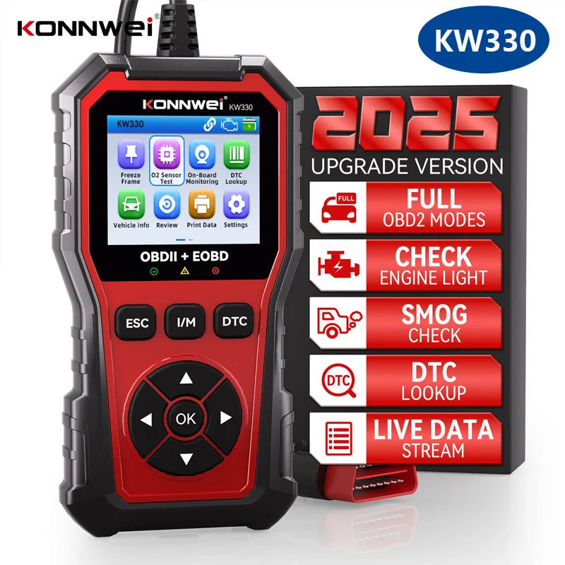 2026 KONNWEI KW330 Car OBD2 Diagnosis Tool Fault Scanner Engine Battery Test DTC LOOKUP Real-Time Data Stream OBD InspectionTool
