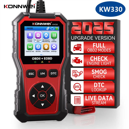 2026 KONNWEI KW330 Car OBD2 Diagnosis Tool Fault Scanner Engine Battery Test DTC LOOKUP Real-Time Data Stream OBD InspectionTool