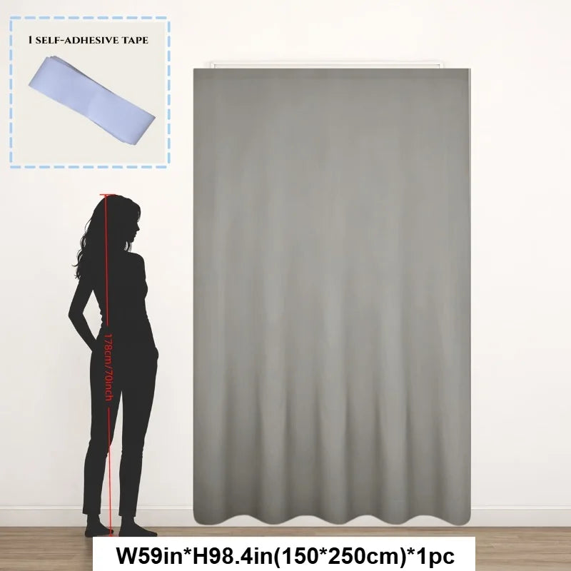 1 PCS of 100% Blackout Curtain, Non Perforated Magic Tape Self-Adhesive Curtain, Heat-Insulating Blackout Bedroom Curtain
