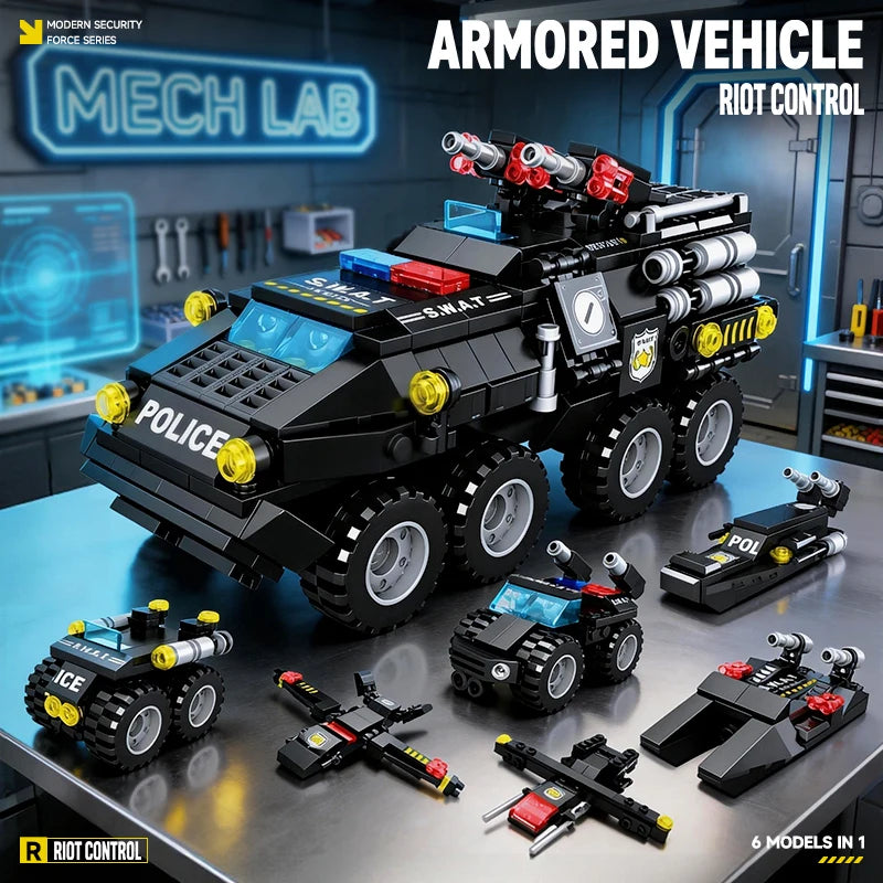 Urban SWAT Armored Vehicle Building Blocks Military Tank Police Car Construction Set Boys DIY Toys Christmas Birthday Gift