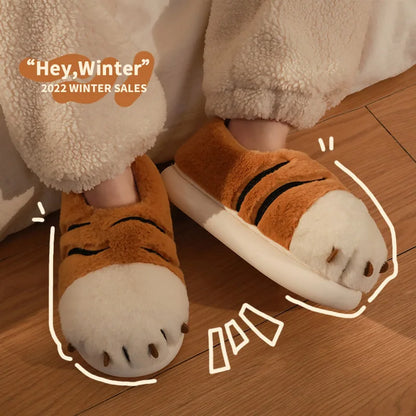 Winter Warm Slipper Women Home Fuzzy Cat Tiger Paw Claw Fur Plush Indoor Lazy man Thermal Furry House Shoe Funny Flat flip flop