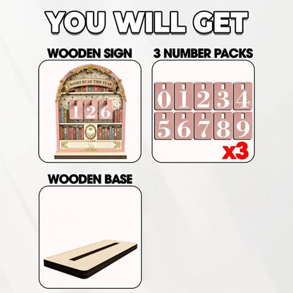 Wooden Book Reading Counter Vintage Year Tracker Multi-Purpose Bookshelf Ornament Home Office Gift for Reading Enthusiast