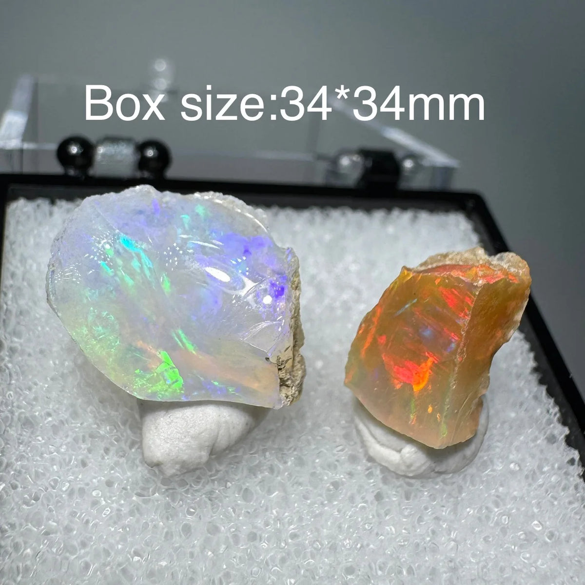 Natural Rare Colorful Ethiopia Opal (No Need Water) Gem Mineral Specimen Box Size:34X34mm (Need Lighting) Sunlight Best