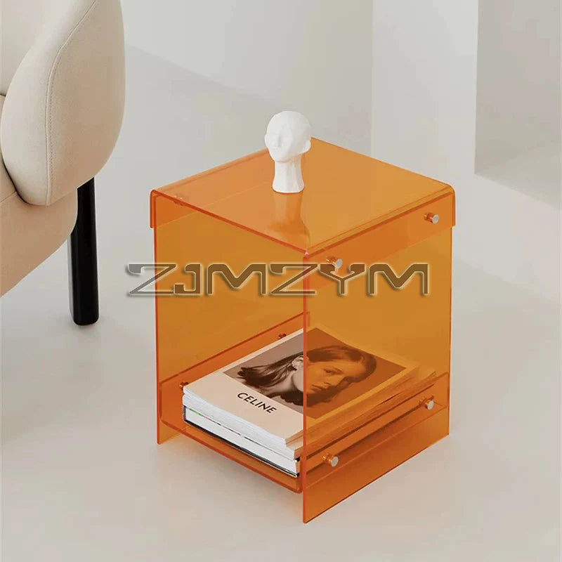 Acrylic Transparent Table Simple Bedroom Bedside Table Nordic Coffee Table Sofa Side Table Double-Deck Storage Tea Tables