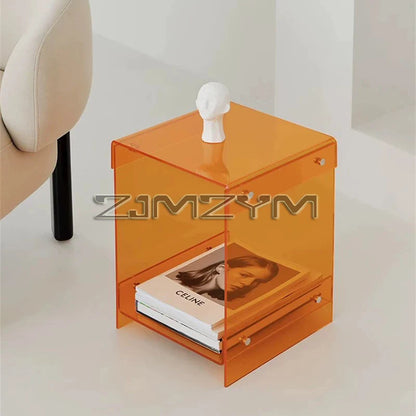 Acrylic Transparent Table Simple Bedroom Bedside Table Nordic Coffee Table Sofa Side Table Double-Deck Storage Tea Tables