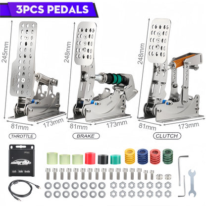 SimRuito Sim Racing LoadCell Pedals 3mm Stainless Steel Racing Simulator Cockpit Pedals for PC Game Gear Pedal for Wheel