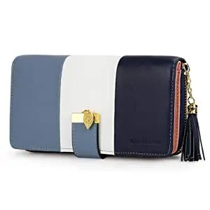 Pomelo Best Tri‑Color Women's Wallet PU Leather Long Zipper RFID Blocking Large Capacity 9 Card Slots Tassel Pendant Fits Phone
