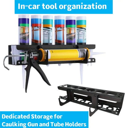 Caulking Gun Storage Rack, Sealant Tube Holder - Wall-Mounted Organizer with Recessed Shelf, Holds 6 Tubes & Nozzles for Garage