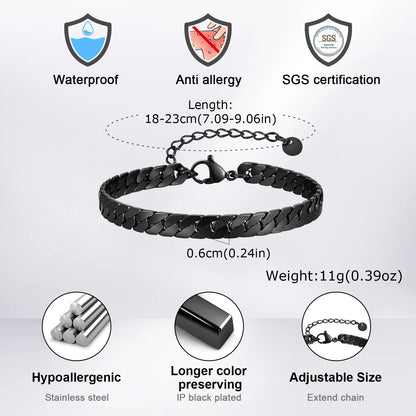 Casual Black Chain Bracelet for Men,Stainless Steel Byzantine Braided Link Wristband,Birthday Gift for Father Husband Son