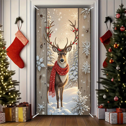 1 Piece Christmas Winter Themed Door Banner, Winter Reindeer and Cranberry Design Door Banner, Holiday Home Decor