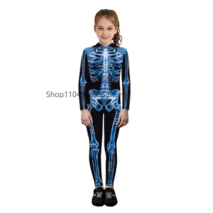 Halloween Cosplay Costume Zombies Skeleton Print Jumpsuit Boys Girls Zentai Suit Xmas Party Clothes Gifts Children Cartoon