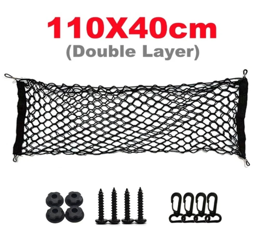 Car Rear Trunk Net Mesh Elastic Nylon Back Cargo Storage Organizer Double Layer Luggage Grocery Holder Universal Car Accessories