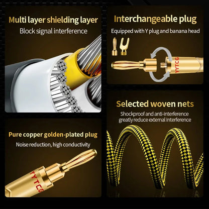 YYTCG One Pair HIFI Silver-plated Speaker Cable High-end 7N OCC Speaker Wire For Hi-fi Systems Banana plug Y Plug Speaker Cable
