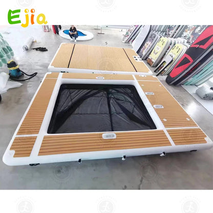 Stock Inflatable Swim Dock Platform 13x10FT - Floating Dock With EVA Non-Slip Surface Platform Dock for Pool, Beach, Ocean Use