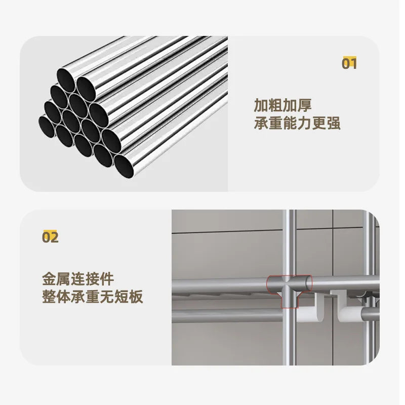 Simple Wardrobe Household Bedroom Assembly Cloth Wardrobe Steel Pipe Bold Reinforcement Strong and Durable Cloth Wardrobe