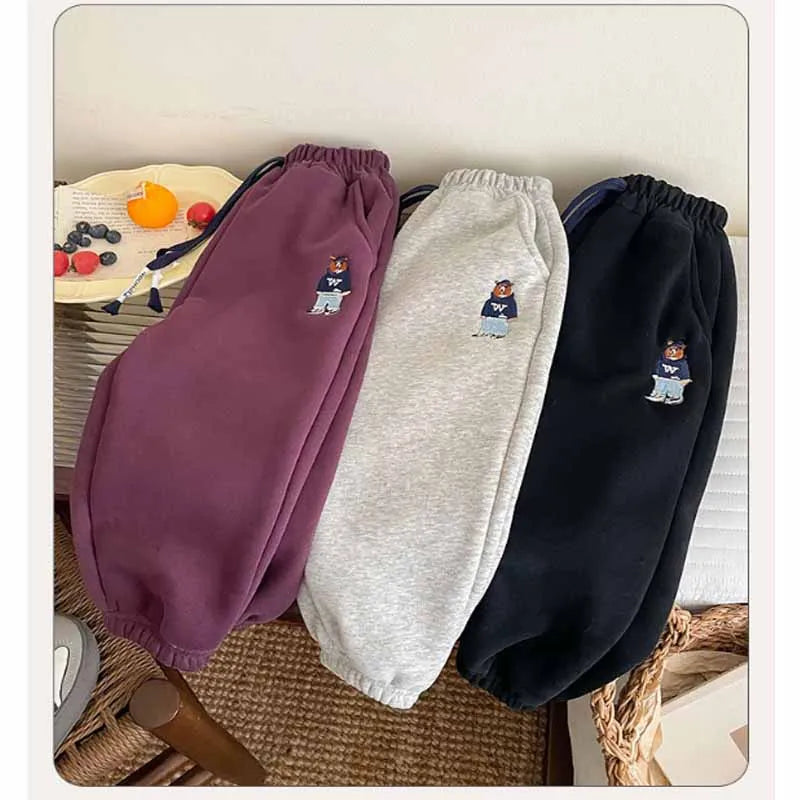 Boys Thickened Trousers Girls Padded Sweatpants Winter Children's Warm Cotton Pants Autumn Fashion Cartoon Bottoms Kids Clothes