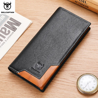 BULLCAPTAIN Genuine Leather Men's Long Handbag RFID Function Credit Card Holder Card Bag Leather Currency Multifunctional Wallet