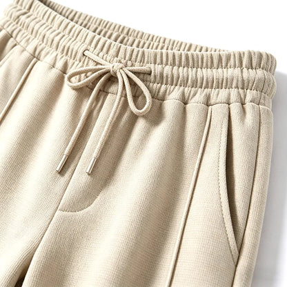Men Waffle Knit Slim Fit Pants Drawstring Trousers With Pockets Stylish Design Spring Autumn Outdoor Travel Daily Street Wear