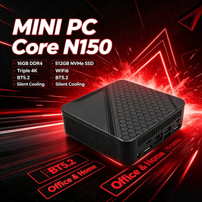 2026 Intel N150 Portable Mini PC 16GB DDR4 M.2 NVMe SSD 512GB WiFi6 BT5.2 Silent Cooling Triple 4K Office Home Desktop Pro