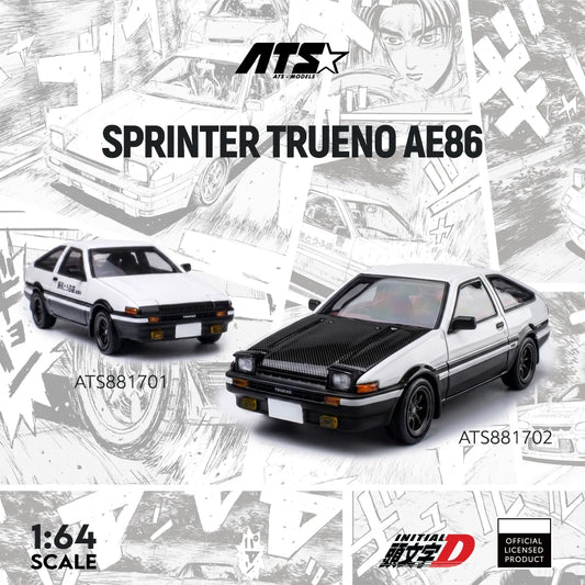 ATS 1:64 Sprinter Trueno AE86 Black Bonnet & White Bonnet Diecast Alloy Car Model Display Collectible Toy Gift