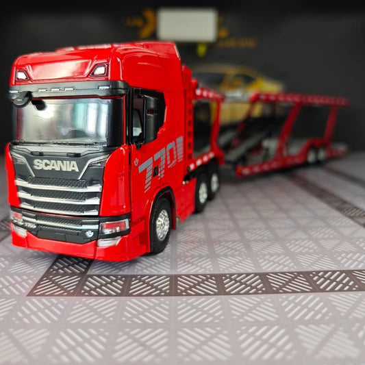 1:50 simulation Full alloy sliding Scania double-layer transport vehicle model flat truck pure static ornament collection gift