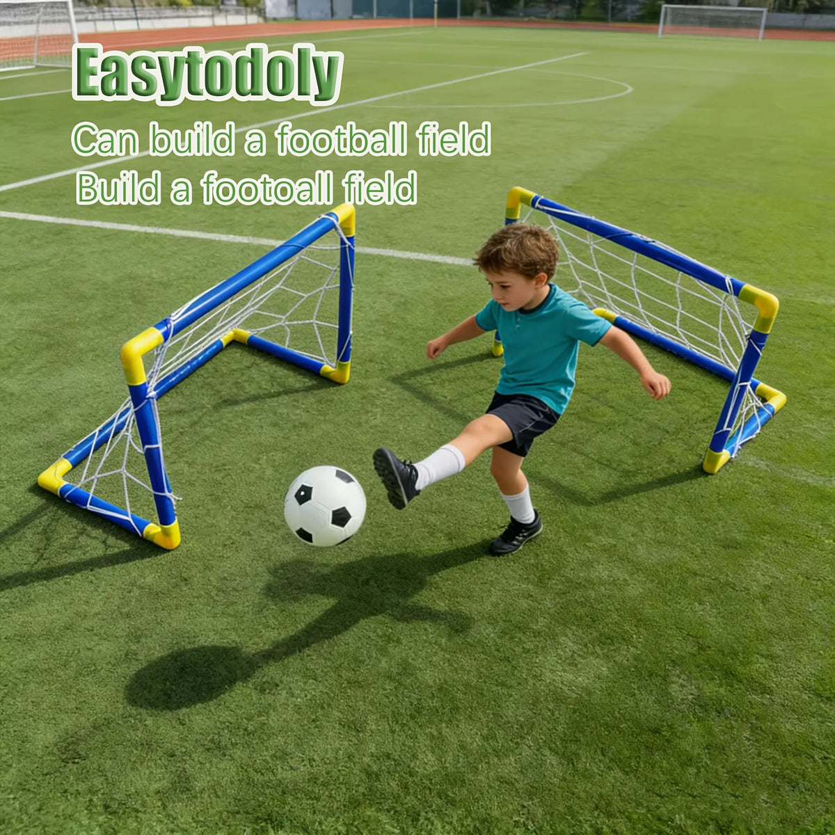 2PC Soccer Goal Set with Inflatable Ball Portable PVC Net 17.32×12.2in Detachable Indoor Outdoor Sports Toy Perfect Gift.