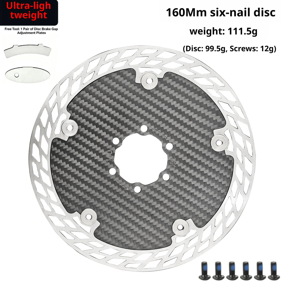 Ultra Light Carbon Fiber Bicycle Disc Brake Rotor 140mm 160mm 180mm 6-Bolt Center Lock Floating Brake Disc Stainless Steel Heat