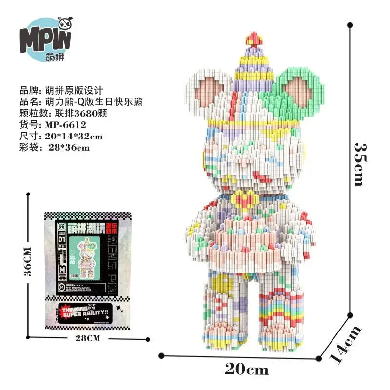 Weeding Bear Building Block Art Cake Bear Eternal Heart Bouquet Bear Ornament DIY Assembly Mini Brick Figure for Birthday Gift