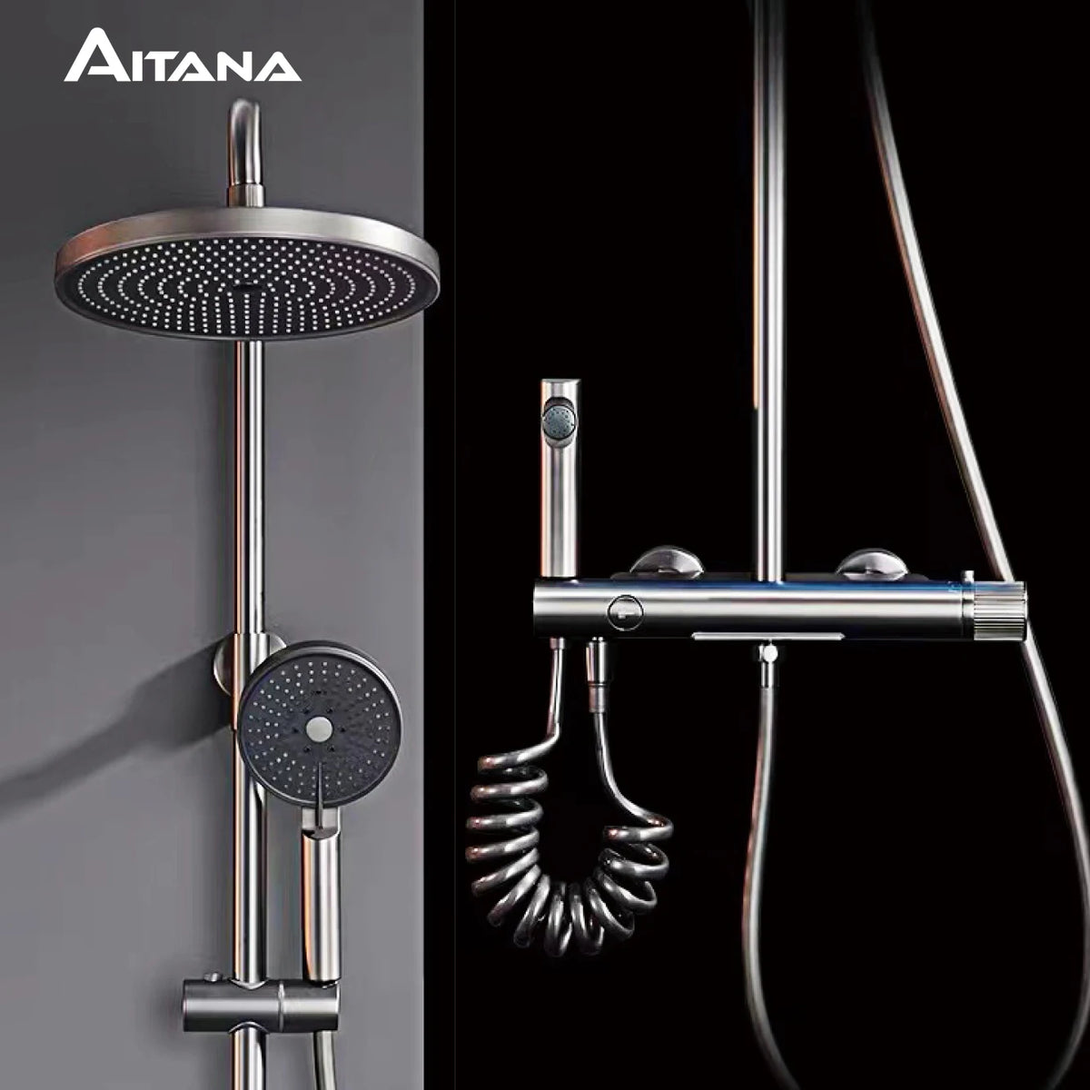 Luxury brass gun gray shower system with simple design, cold and hot dual control waterfall style water outlet bathroom faucet